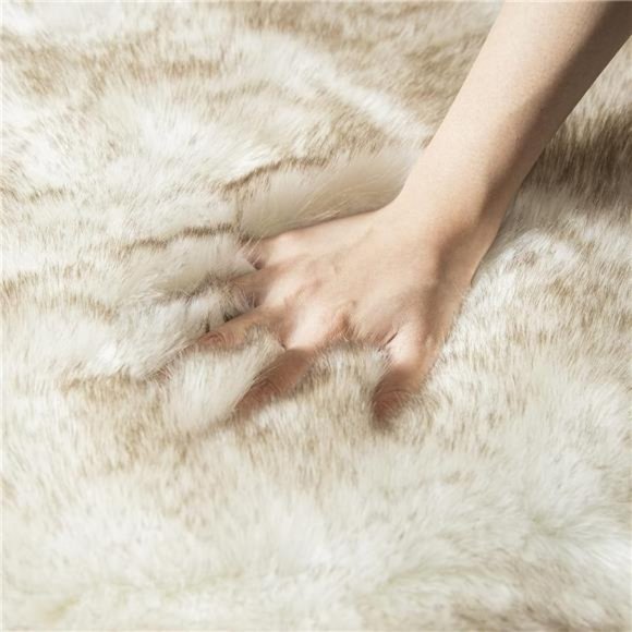 Ultra Soft Faux Fox Fur Rug White Brown Fluffy Area Rug, Carpets Fluffy Rug - Picture 5 of 7